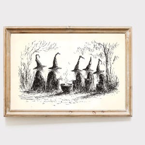 Vintage Halloween Witch Cauldron Sketch Art Print: Spooky Fall Hosting Decor (Digital Download)