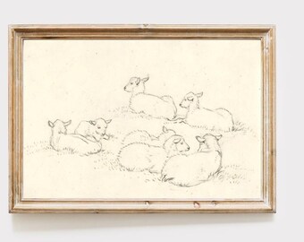 Spring lamb easter wall art, spring hosting decor, cottagecore farmhouse art, vintage easter art print, digital download