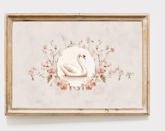 Kokette Kinderzimmer, Schwanen Malerei, kleine Mädchen Raumdekor, Nancy Meyers Dekor, Ballettkern, Cottagecore Kunst, digitaler Download