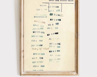 Vintage library card due date wall art print, book nook, library wall decor, reading nook decor, bookshop poster, digital download