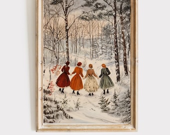 Little women winter print, cottagecore art, victorian christmas, Jo March, christmas hosting decor, little women poster, digital download
