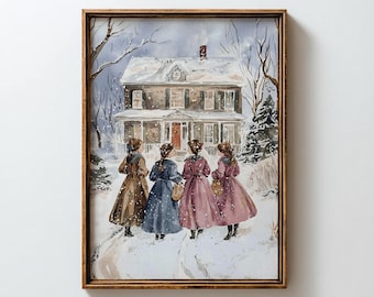 Little women winter print, cottagecore art, victorian christmas, Jo March, christmas hosting decor, little women poster, digital download
