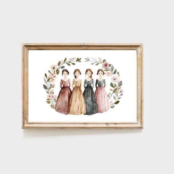 Little Women watercolour art print, cottagecore art, book nook, Jo March, little women poster, booknook, digital download