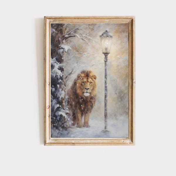 Narnia Laternenpfahl und Löwe Wandkunst, Buchecke Dekor, Leseecke Dekor, Ölgemälde Wanddekoration, Bücherecke, Printable digitaler Download