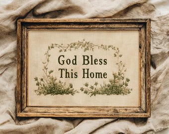 God Bless This Home wall art, farmhouse wall decor, lds art, christian cottagecore art, hosting decor, digital download