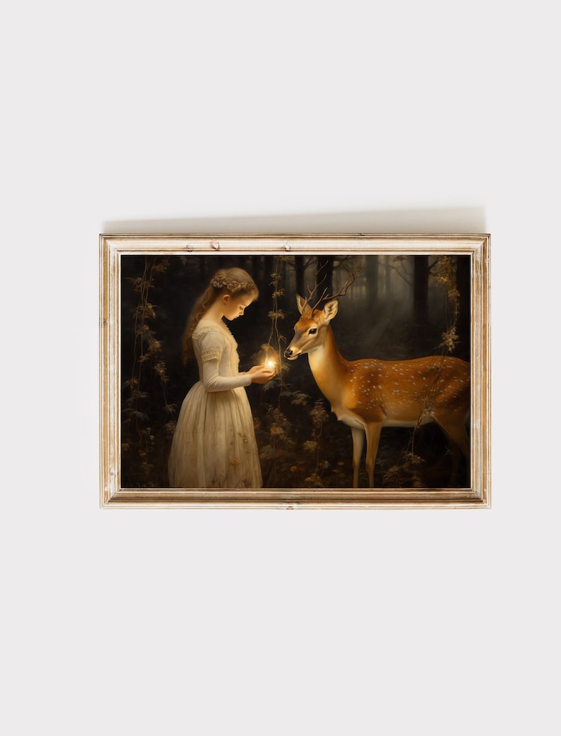 Whimsical Woodland Dark Academia Art, Cottagecore Deer Print, Rustic Wall Decor, Nature Inspired Gift. Digital Download. image 1