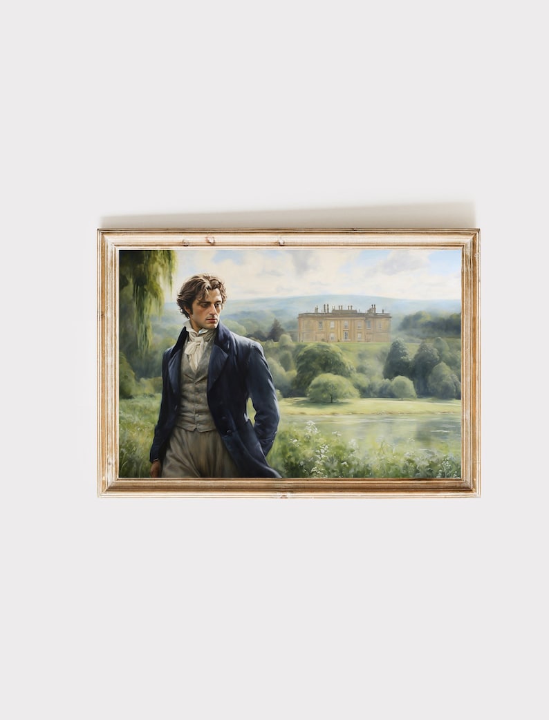 Mr Darcy pride and prejudice art print. Cottagecore wall decor. digital download. Jane Austen gifts. Dark Academia image 1