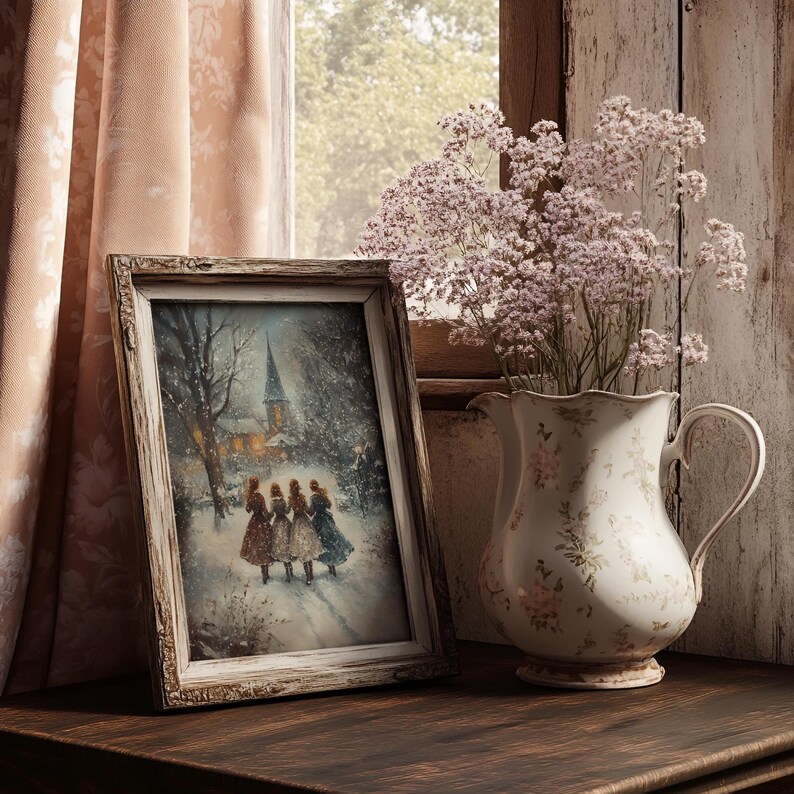 Little women christmas art print, cottagecore art, victorian christmas painting, Jo March, little women poster, digital download image 5