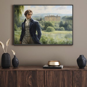 Mr Darcy pride and prejudice art print. Cottagecore wall decor. digital download. Jane Austen gifts. Dark Academia image 4