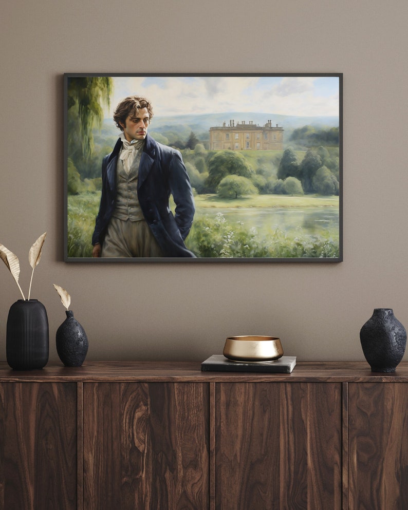 Mr Darcy pride and prejudice art print. Cottagecore wall decor. digital download. Jane Austen gifts. Dark Academia image 4