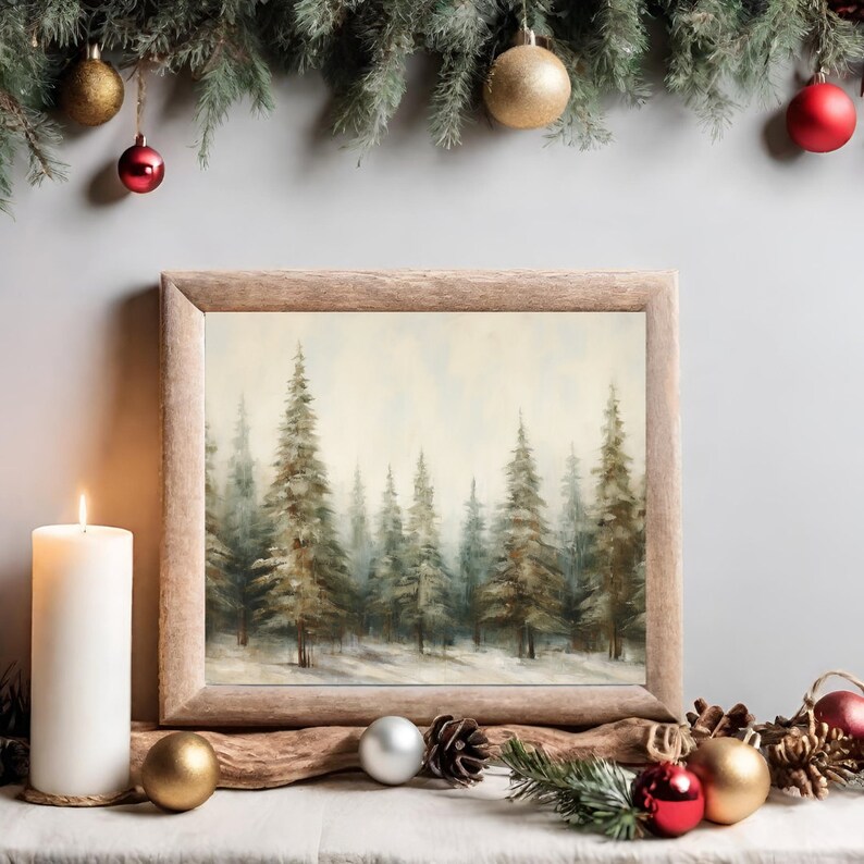 Winter Narnia forest Christmas art print, Landscape art, Christmas wall art, Winter painting, xmas decor, Printable digital download zdjęcie 2