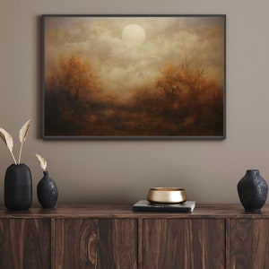 Halloween art print. Full moon in night sky. Autumn home decor. Dark academia. Digital download. Printable wall art. image 3