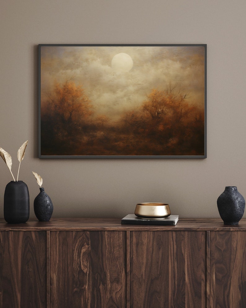 Halloween art print. Full moon in night sky. Autumn home decor. Dark academia. Digital download. Printable wall art. image 3