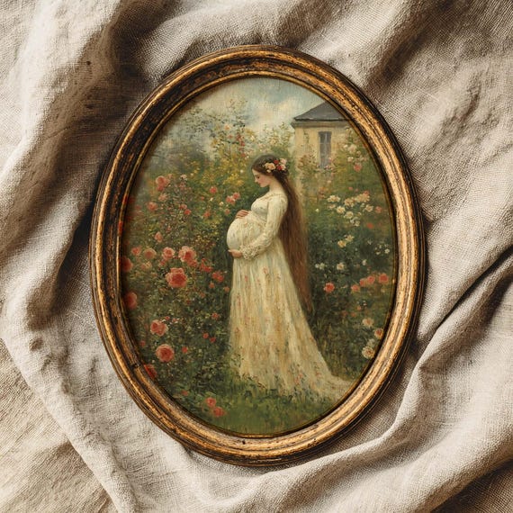 母性をテーマにしたコテージコア保育園のプリント、妊婦の絵画