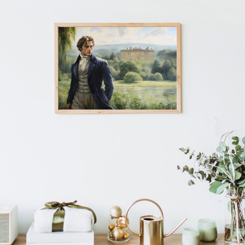 Mr Darcy pride and prejudice art print. Cottagecore wall decor. digital download. Jane Austen gifts. Dark Academia image 5