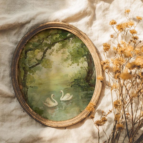 Vintage Bild Schwan, Cottagecore Wandbild, Geschenk Einweihungsgeschenk, Geschenk für Frau, Geschenk für Frau, Geschenk Freundin