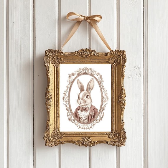 Vintage bunny art, Vintage Nursery Decor Wall Art, Nancy meyers decor, vintage rabbit nursery art, coquette room decor, digital download
