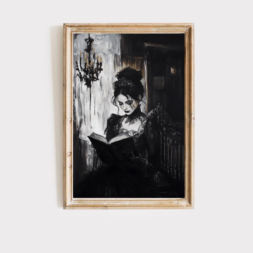 Victorian Goth Reading Wall Art, Reading Nook Decor, Booknook, Library ...