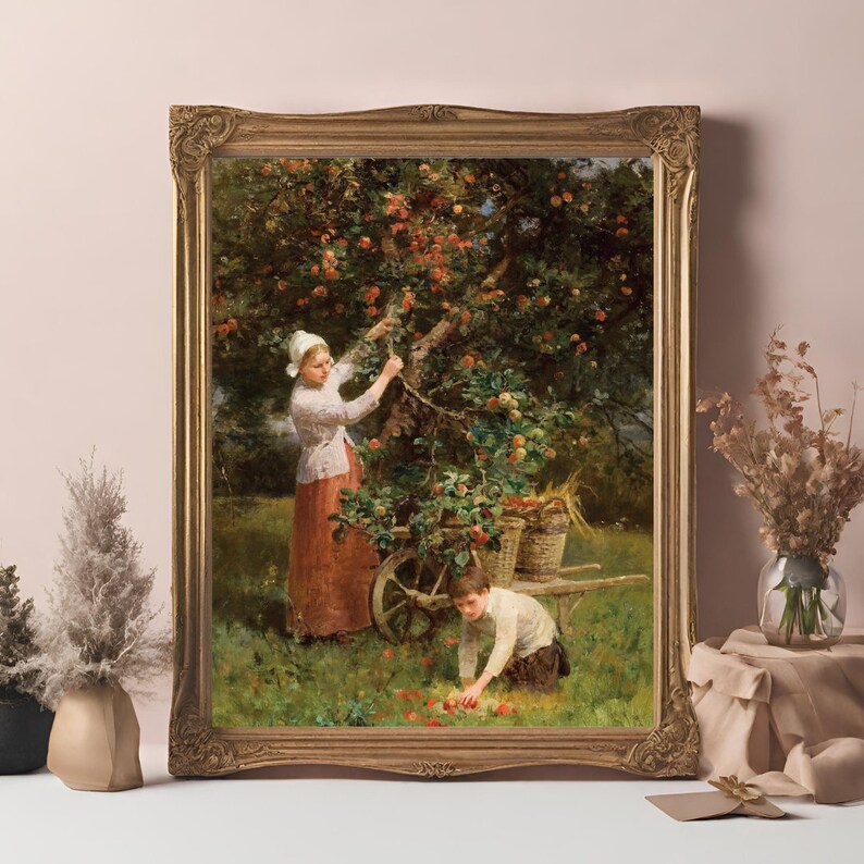 Vintage fall wall oil painting art print, Rustic Fall Art, Vintage Autumn Wall Print, Antique oil painting, printable digital download image 6