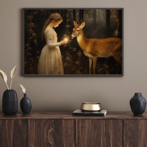 Whimsical Woodland Dark Academia Art, Cottagecore Deer Print, Rustic Wall Decor, Nature Inspired Gift. Digital Download. image 3