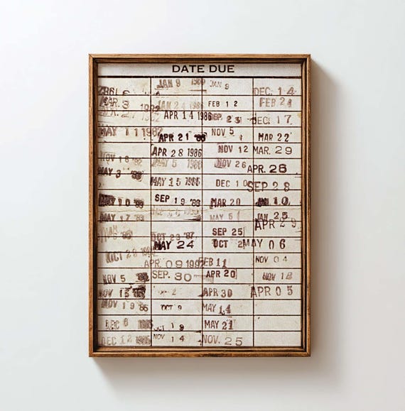 Vintage library card due date wall art print, book nook, library wall decor, reading nook decor, bookshop poster, digital download