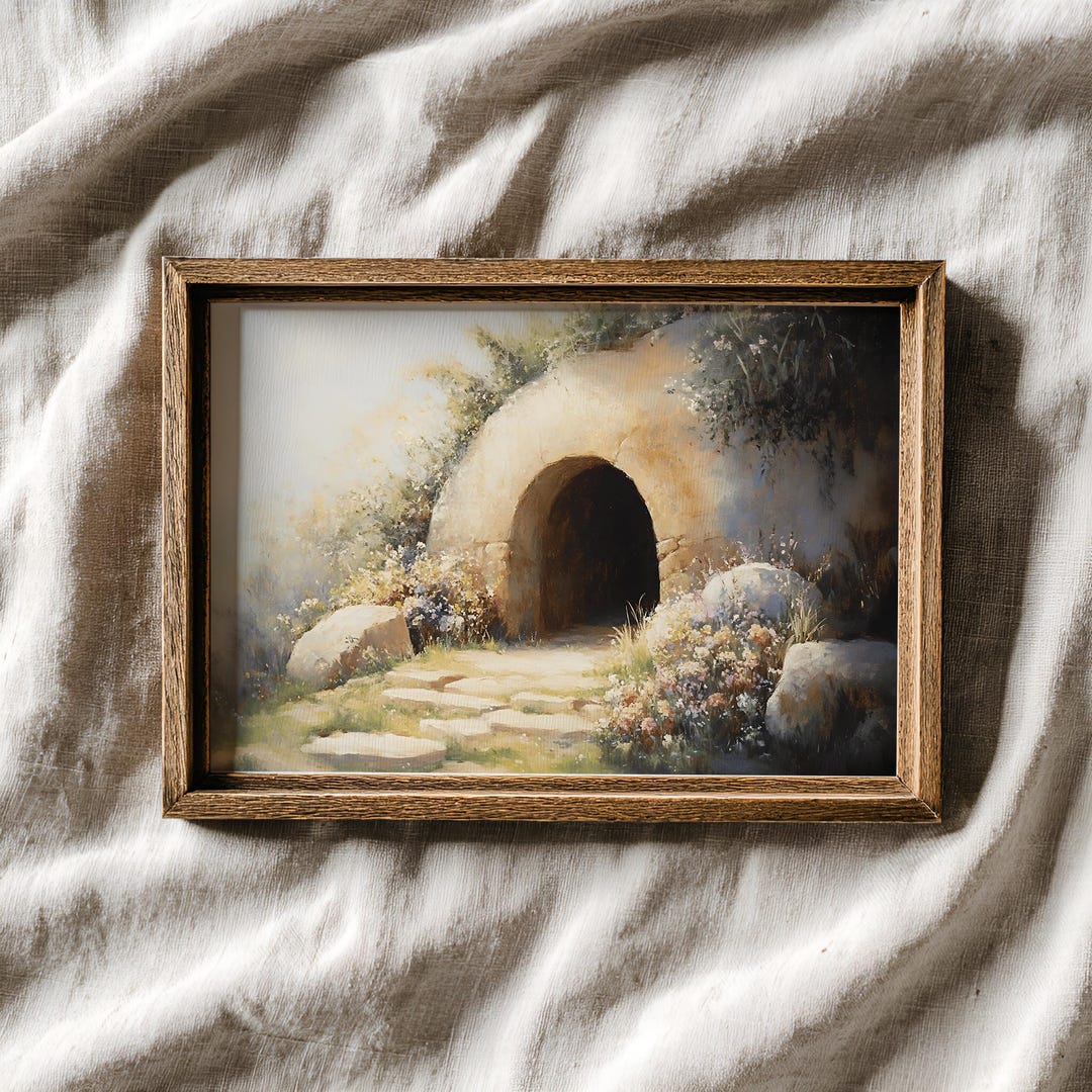 Christian Empty Tomb Wall Art, Easter Religious Print, He is Risen Art ...