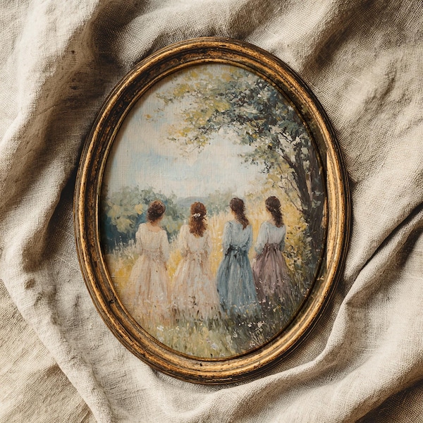 Little women art print, spring hosting wall decor, cottagecore art, victorian oil painting, Jo March, little women poster, digital download