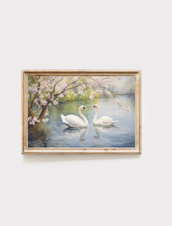 Coquette room decor swan art print, cottagecore art, y2k, spring wall art, Nursery decor,  coquette art, balletcore, digital download