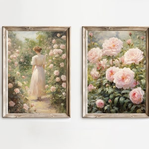 Coquette Rose Garden Oil Painting Set, coquette room decor, cottagecore art, coquette collage, Gift for her. digital downloads