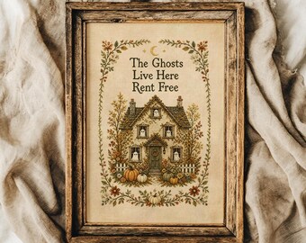 Halloween ghost quote print, faux embroidered halloween print, spooky decor, whimsical home decor, pagan art print, digital download