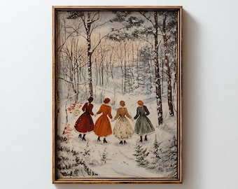 Little women winter print, cottagecore art, victorian christmas, Jo March, christmas hosting decor, little women poster, digital download