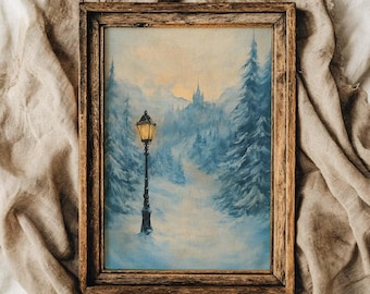 IMPRESIÓN FÍSICA Impresión artística de farola de Narnia y castillo de brujas, decoración de rincón de libros, decoración de rincón de lectura, alojamiento para vacaciones, arte de libros clásicos, arte aslan