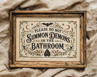 PHYSICAL PRINT Halloween summon demons bathroom print, faux tapestry halloween print, spooky decor, whimsical home decor, pagan art print