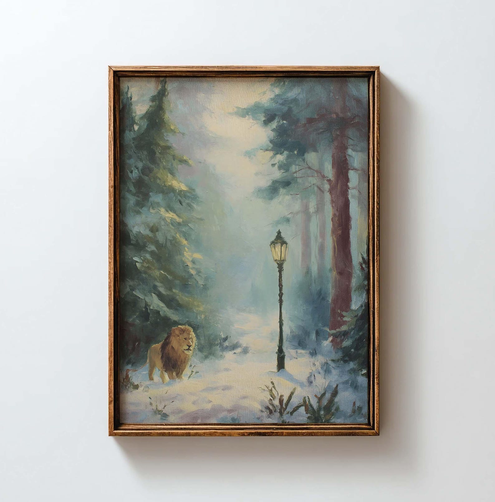 Narnia Aslan & Lamppost Art Print: Winter Forest Scene (digital ...