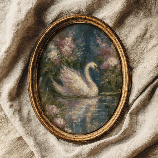 Spring swan wall art print, cottagecore wall decor, spring hosting decor, swan oil painting, coquette room decor, digital download