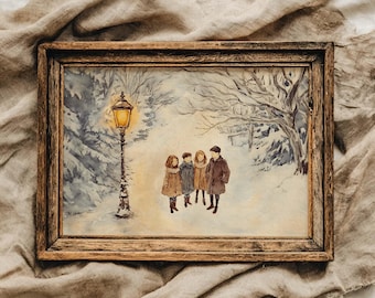 IMPRESIÓN FÍSICA Impresión artística de farola de Narnia, decoración de rincón de lectura, decoración de rincón de lectura, impresión artística de libro clásico, león, bruja y armario, rincón de lectura