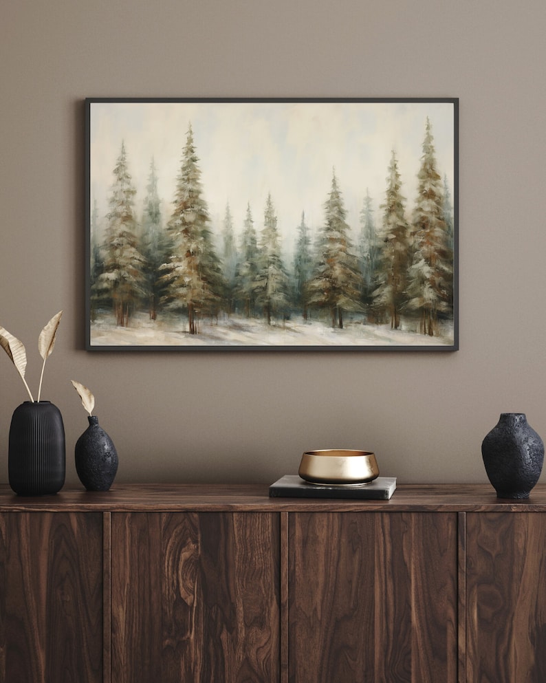 Winter Narnia forest Christmas art print, Landscape art, Christmas wall art, Winter painting, xmas decor, Printable digital download zdjęcie 3