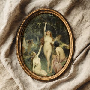 Pintura al óleo de ninfas mitológicas oscuras y coquetas, goblincore, prerrafaelita, Afrodita, arte de hadas, decoración cottagecore, descarga digital