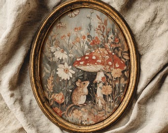 Herbst Herbst Deko mit Maus und Pilz, Cottagecore Waldtier Kunst, gemütliche Bauernhaus Dekoration, Herbst Dekoration, digitaler Download