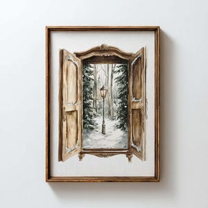 Durch die Garderobe Wandkunst, Lamppost, Wald und Garderobe. Ölgemälde-Wanddekor, Cottagecore Kunst, Printable digitaler Download