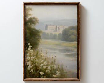 Stolthet och fördom Pemberley herrgård konsttryck, Cottagecore väggdekor, Elizabeth Bennet, Jane Austen gåvor, utskrivbar digital nedladdning