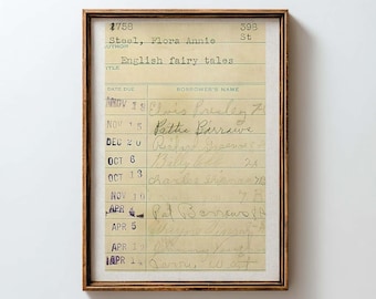 Vintage library card due date wall art print, book nook, library wall decor, reading nook decor, bookshop poster, digital download