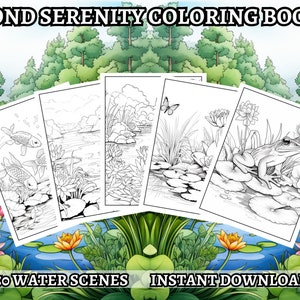 50 Pond Wildlife Scenes Coloring Book - Coloring Pages, Grayscale Coloring, Instant Download, High Resolution, Printable PDF File