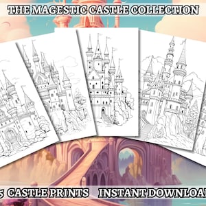 15 Mystical Castles Coloring Book - Coloring Pages, Grayscale Coloring, Instant Download, High Resolution, Printable PDF File