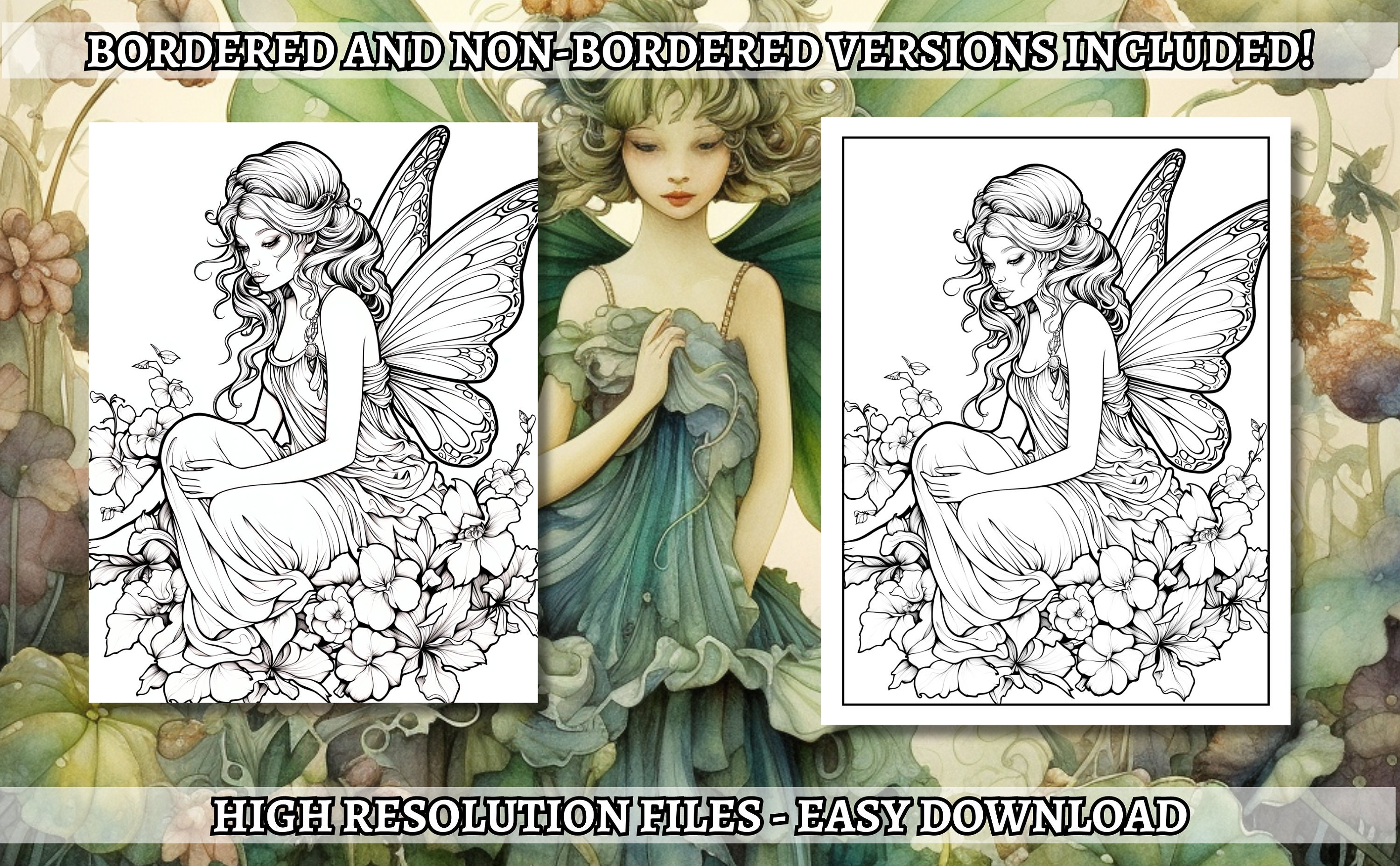 20 Floral Fairies Coloring Book - Coloring Pages, Grayscale Coloring ...