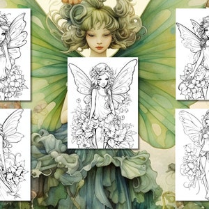20 Floral Fairies Coloring Book - Coloring Pages, Grayscale Coloring ...