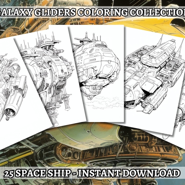 25 Spaceship Destroyers Coloring Book - Coloring Pages, Grayscale Coloring, Instant Download, High Resolution, Printable PDF File