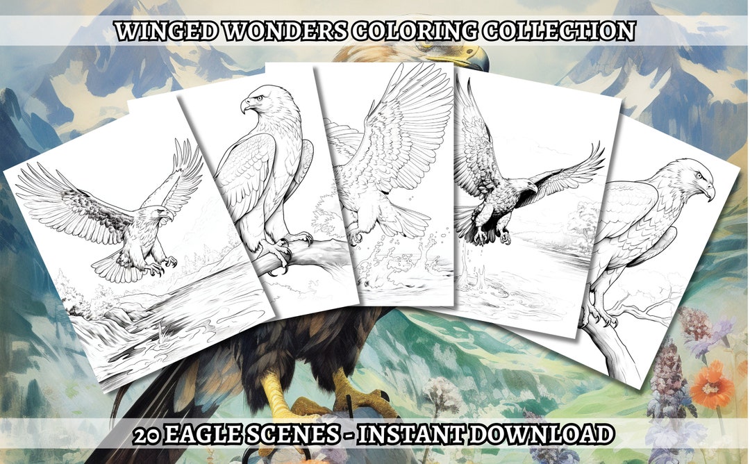 20 Soaring Eagles Coloring Book - Coloring Pages, Grayscale Coloring ...