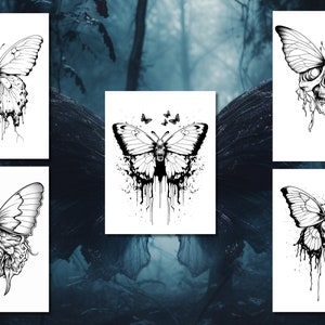 15 Creepy Butterflies Coloring Book - Adult Coloring Pages, Grayscale ...