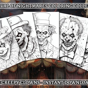 25 gruselige Clowns Malbuch - Erwachsene Malvorlagen, Graustufen Ausmalen, Sofort Download, Hohe Auflösung, Druckbare PDF-Datei